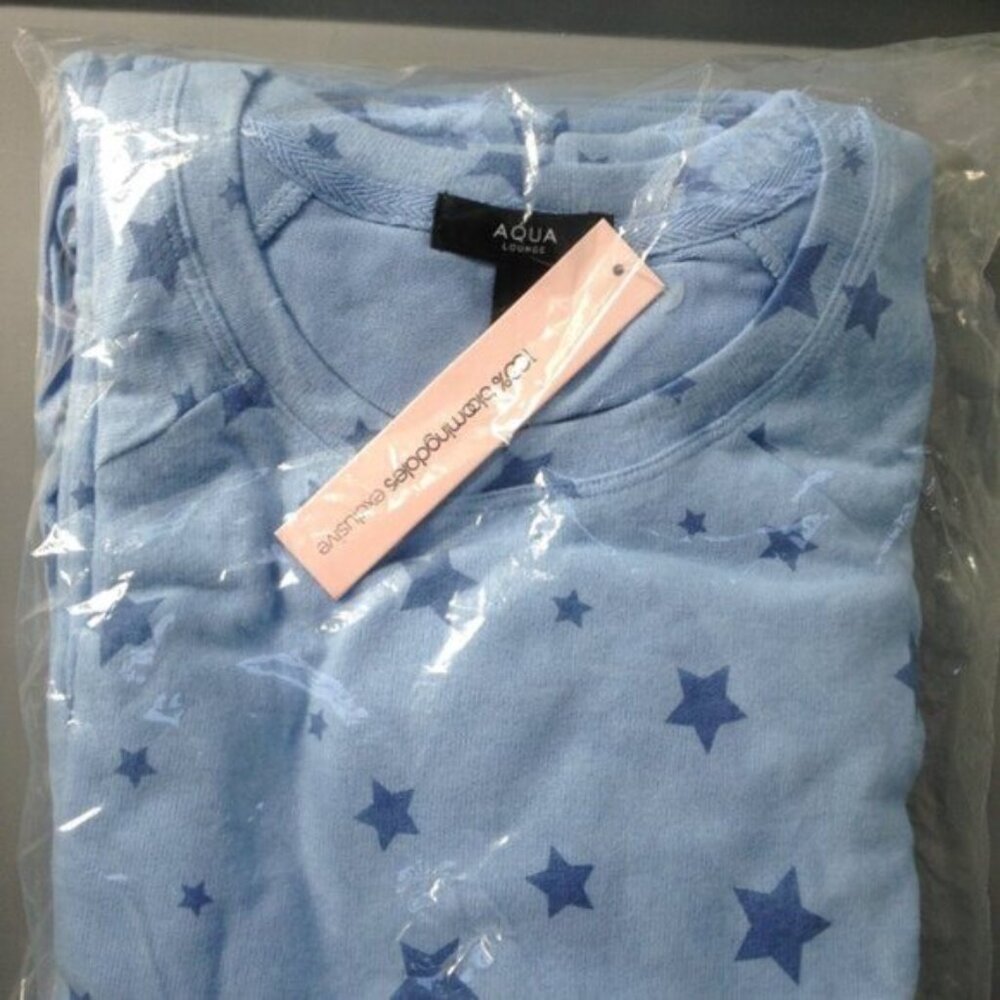 Aqua Lounge Long Sleeve Pajama Set Drawstring Pants Star Print Blue M NWT